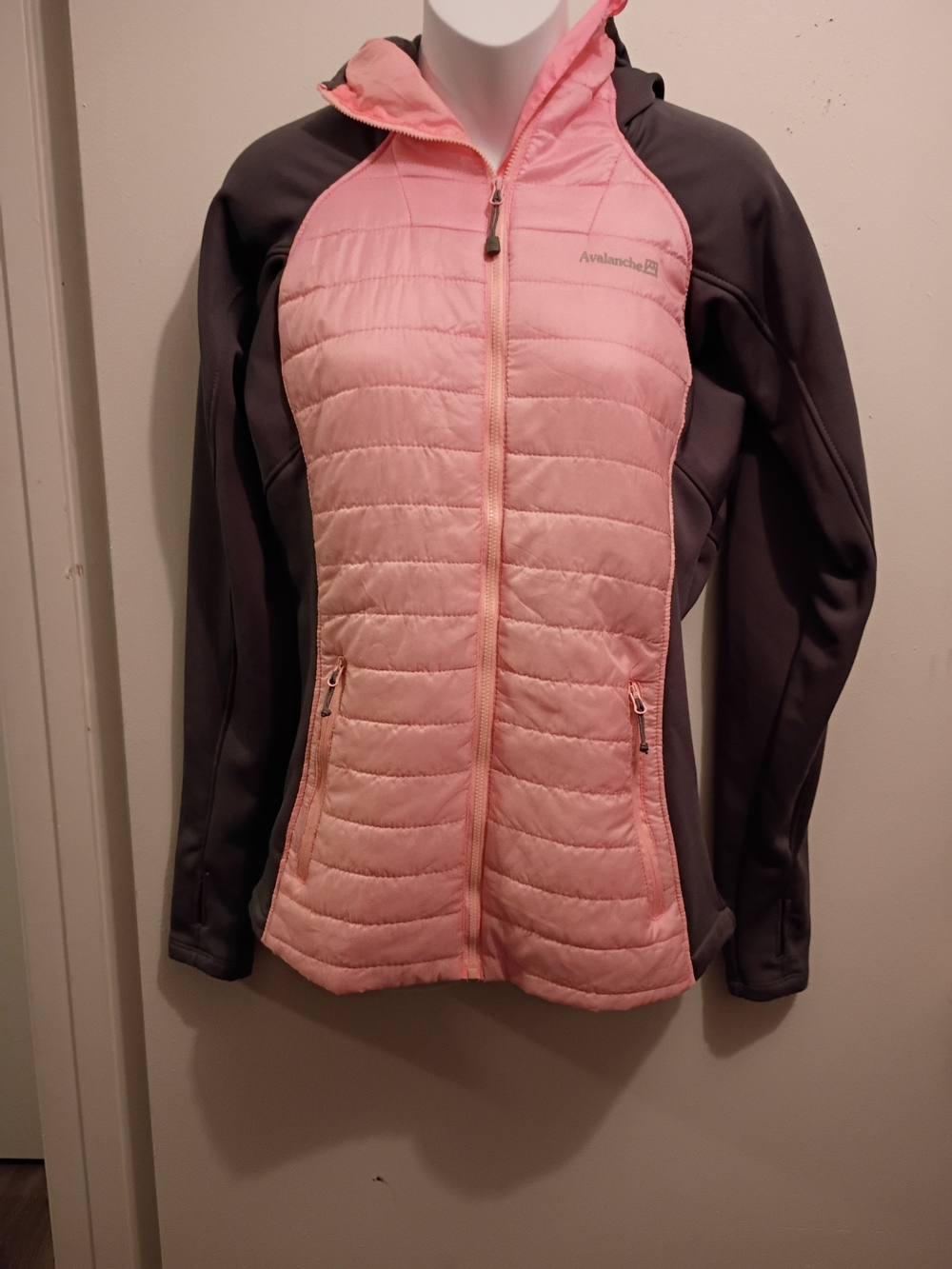 Avalanche Women’s Pink Hooded Quilted Jacket with Gray Sleeves